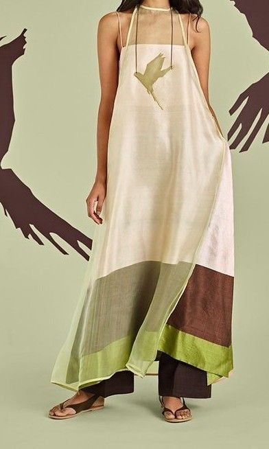 Butter sleeveless frock with palazzo pant and earth tone color block