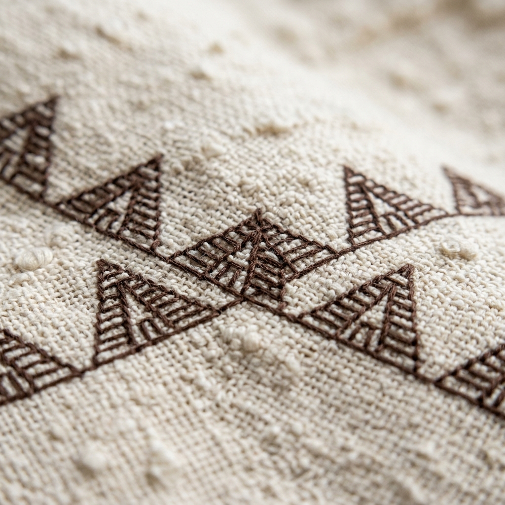 Macro close-up of Butter handloom weave and artisanal micro-embroidery