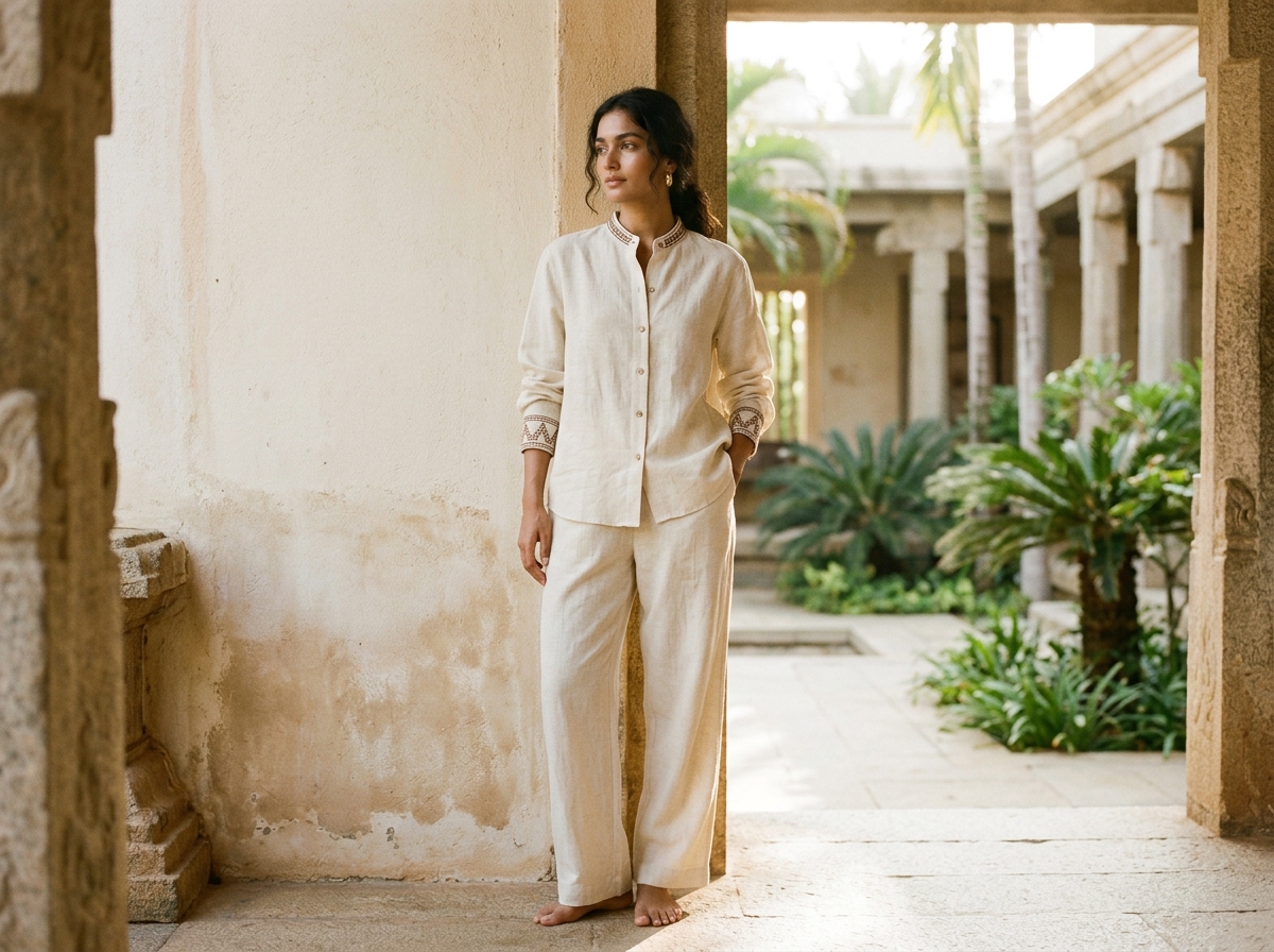 Butter signature handloom casual resortwear shirt and trousers